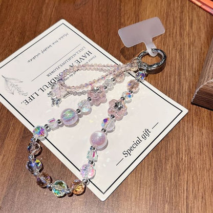 Wrist Strap with Faux Lanyard Crystal Phone Beaded Butterfly Pad