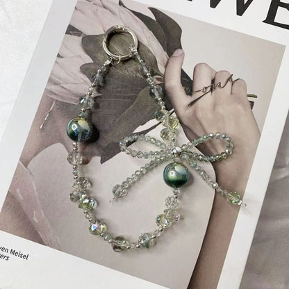 Wrist Bow Beaded Phone Strap Crystal Faux