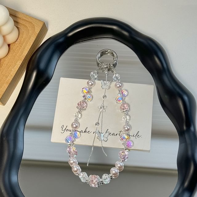 Lanyard Pearl Pad Strap with Faux Phone Butterfly Wrist