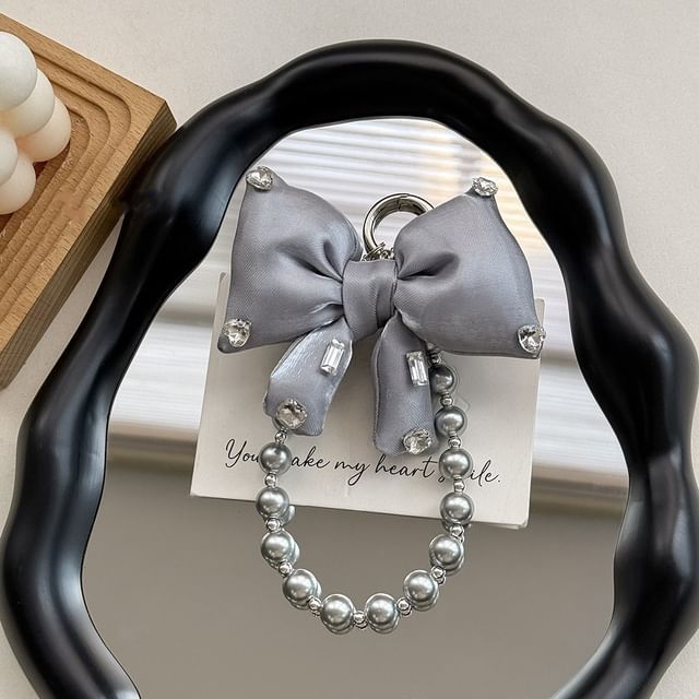 Pad Rhinestone Charm Phone with Bow Lanyard Faux Pearl
