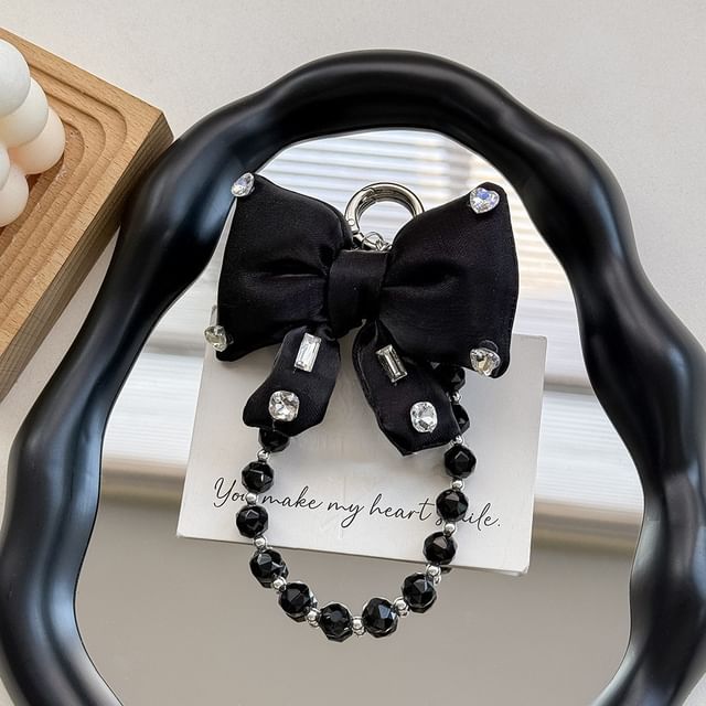 Pad Rhinestone Charm Phone with Bow Lanyard Faux Pearl