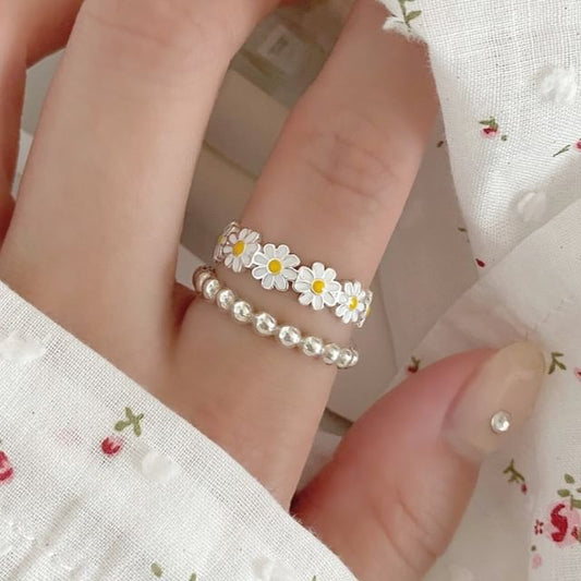 925 Silver Open Sterling Daisy Enamel Ring