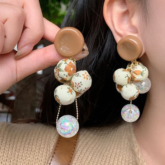 Beaded Fabric Drop Print Earring Floral