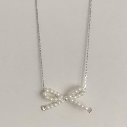 Bow 925 Beaded Silver Necklace Sterling