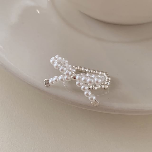 Silver Ring Sterling Bow 925 Beaded Elastic