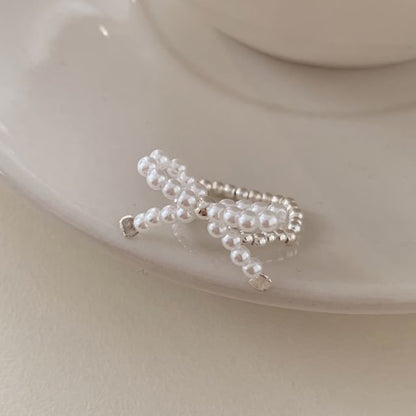 Silver Ring Sterling Bow 925 Beaded Elastic