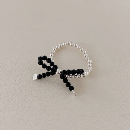 Silver Ring Sterling Bow 925 Beaded Elastic