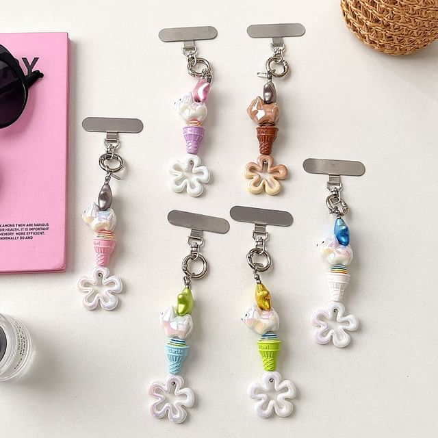 Floral Pad Cream Charm with Designs) Phone Lanyard (Various Ice