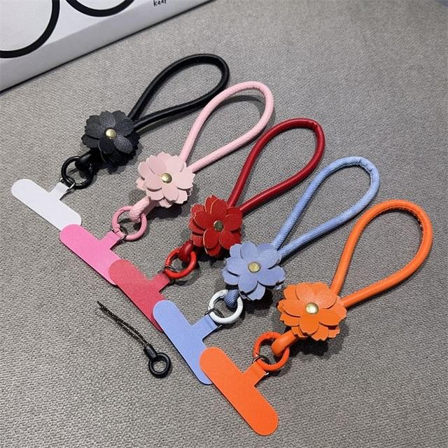 Leather Floral Faux Pad and Strap Phone with Lanyard