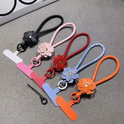 Leather Floral Faux Pad and Strap Phone with Lanyard