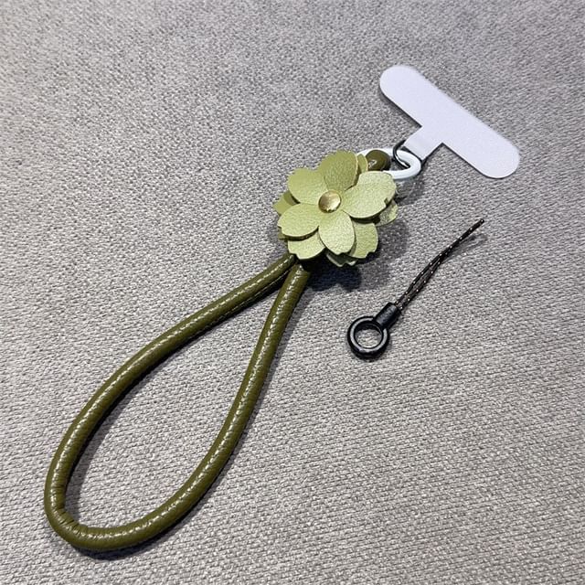 Leather Floral Faux Pad and Strap Phone with Lanyard