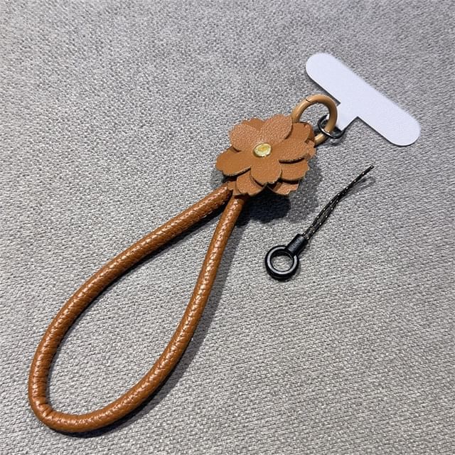 Leather Floral Faux Pad and Strap Phone with Lanyard