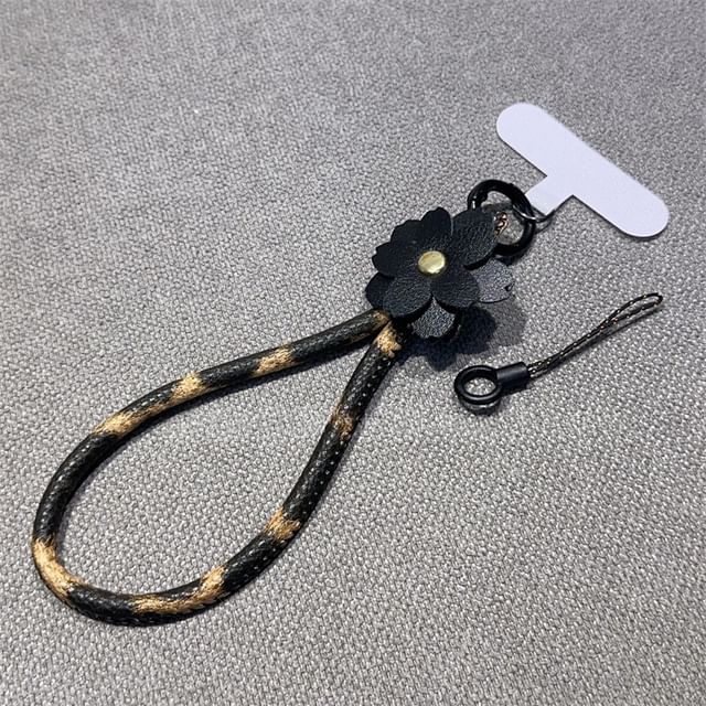 Leather Floral Faux Pad and Strap Phone with Lanyard