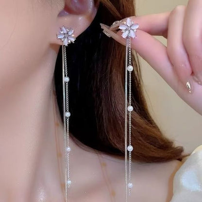 Alloy Faux Floral Pearl Threader Earring Gemstone