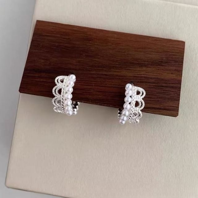 Huggie Pearl Lace Faux Earring Alloy