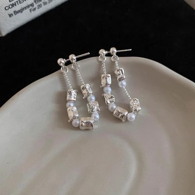 Hoop Earring Alloy Dangle Faux Chain Pearl