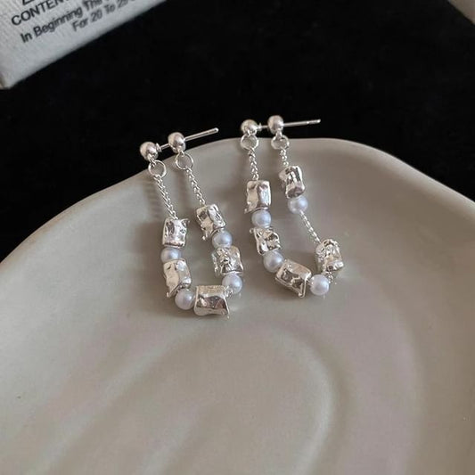 Hoop Earring Alloy Dangle Faux Chain Pearl