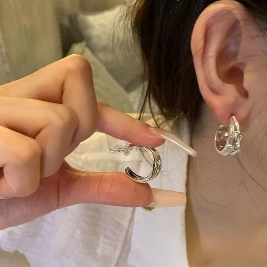 Alloy Hoop Textured Earring Open