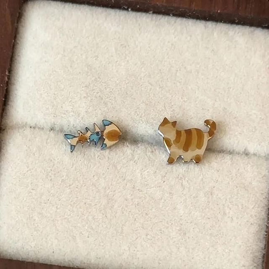 Alloy Fish Earring Stud Asymmetrical Cat