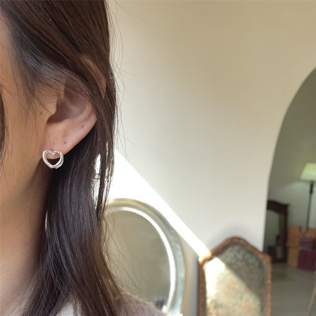 Leverback Heart Ear Sterling Stud Silver