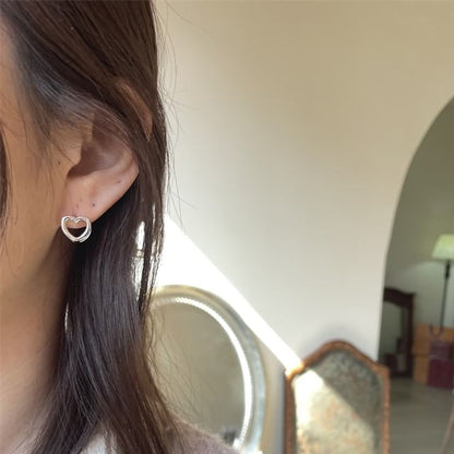 Leverback Heart Ear Sterling Stud Silver