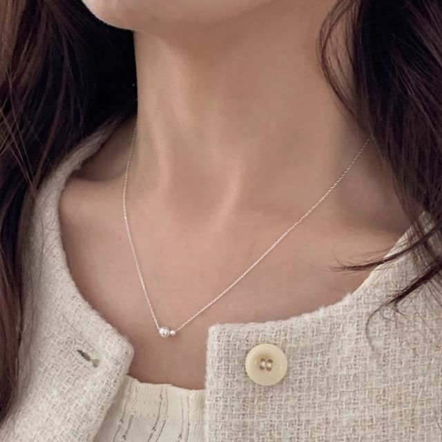 Pearl Beaded Sterling Necklace Faux Silver