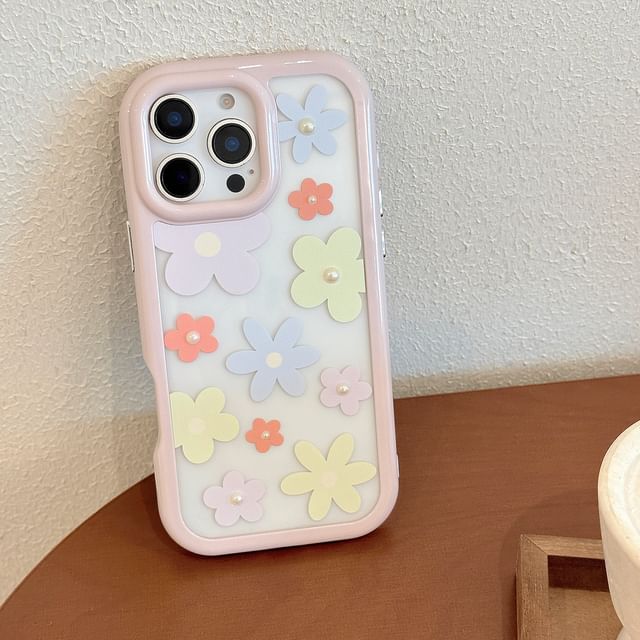 Pearl Floral Case Set: iPhone + Faux Sticker Print