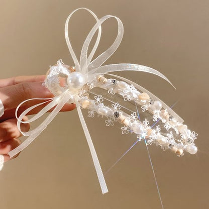 Clip Faux Hair Bow Pearl