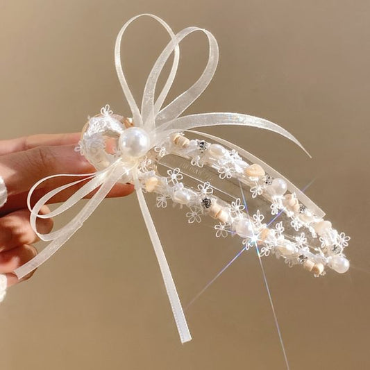 Clip Faux Hair Bow Pearl