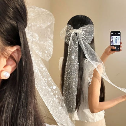 Bow Sequined Clip Hair Lace