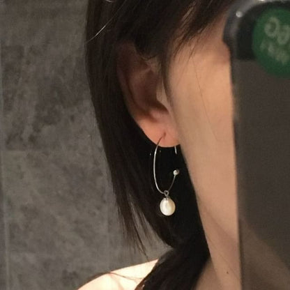 Hoop Earring Faux Open Drop Pearl