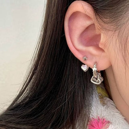 Asymmetrical Star Rhinestone Heart Earring