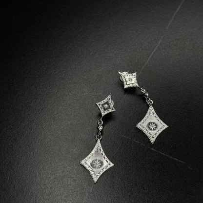Rhombus Rhinestone Clip-On Drop Earring