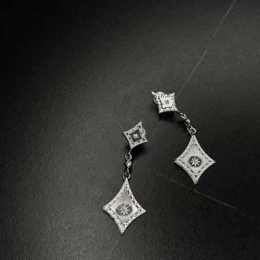 Rhombus Rhinestone Clip-On Drop Earring