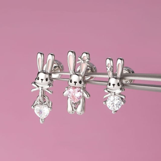 of 3: Rhinestone Ear Set Stud Rabbit