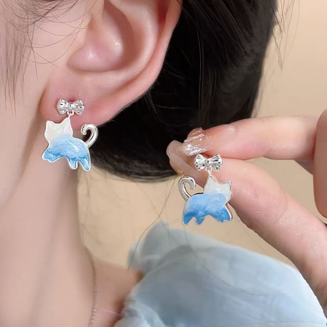 Cat Earring Drop Bow