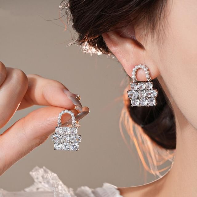 Rhinestone Handbag Faux Pearl Earring Drop
