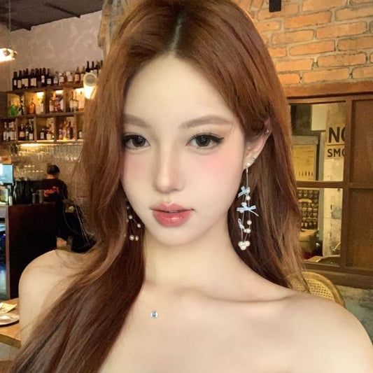 Pearl Bow Faux Earring Fringed Drop