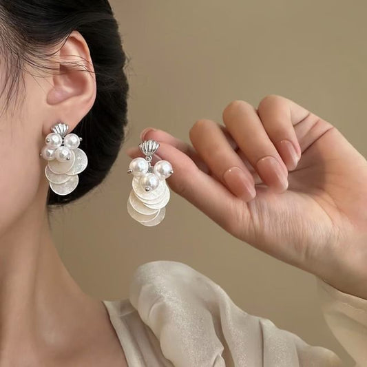 Drop Pearl Shell Faux Earring Fringed