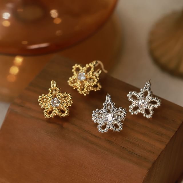 Earring Huggie Flower Rhinestone