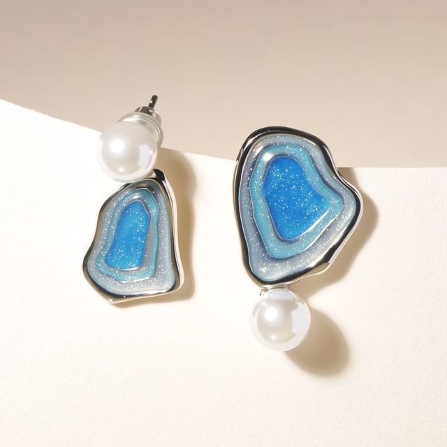 Earring Faux Pearl Asymmetrical Drop Glitter