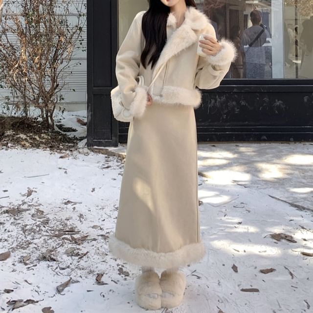 Set: Faux Fur Button-Up Jacket + Pencil Skirt