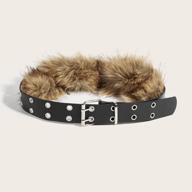 Grommet Panel Faux Fur Belt