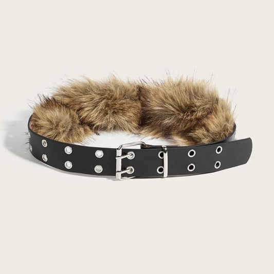 Grommet Panel Faux Fur Belt
