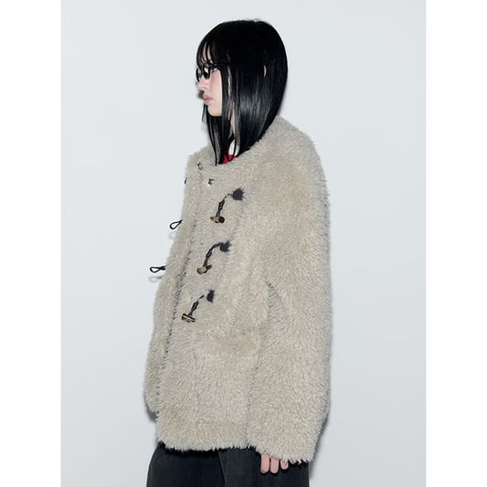 Toggle-Button Eco-Fur Jacket (Khaki)