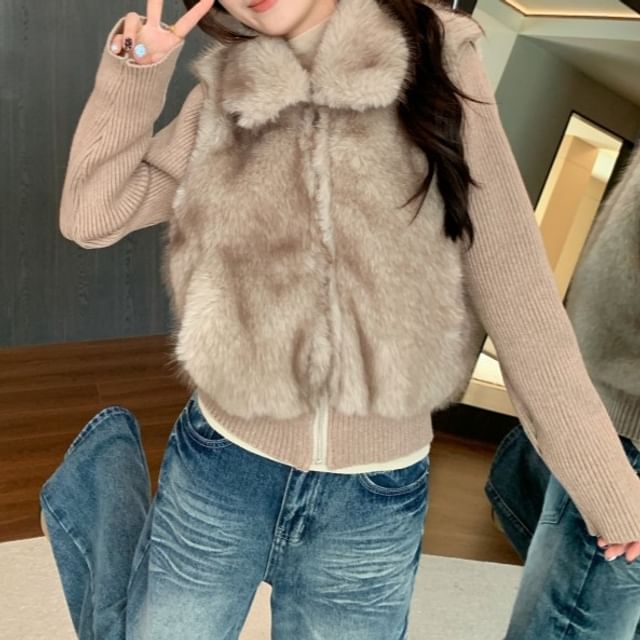 Collared Faux Fur Zip Jacket