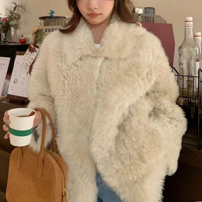 Faux Fur Collared Buttoned Coat