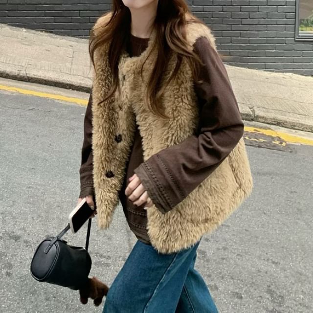 Faux Fur Button-Up Vest