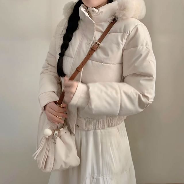 Hooded Furry Trim Zip-Up Puffer Jacket