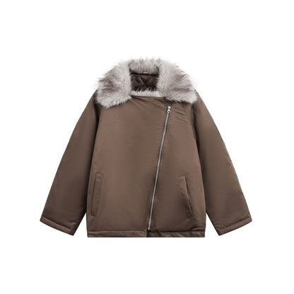 Furry-Panel Irregular Padded Jacket